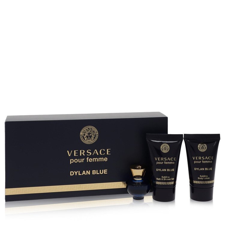 Versace Pour Femme Dylan Blue by Versace Gift Set -- 0.17 oz Mini EDP + 0.8 oz Body Lotion + 0.8 oz Shower Gel (Women) by Versace